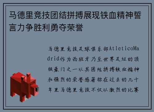 马德里竞技团结拼搏展现铁血精神誓言力争胜利勇夺荣誉